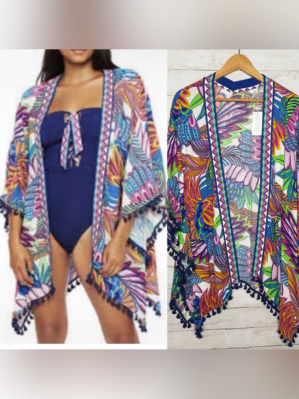 Trina Turk Paradise Plume Tropical Kimono Open Front Swim Coverup NWT
